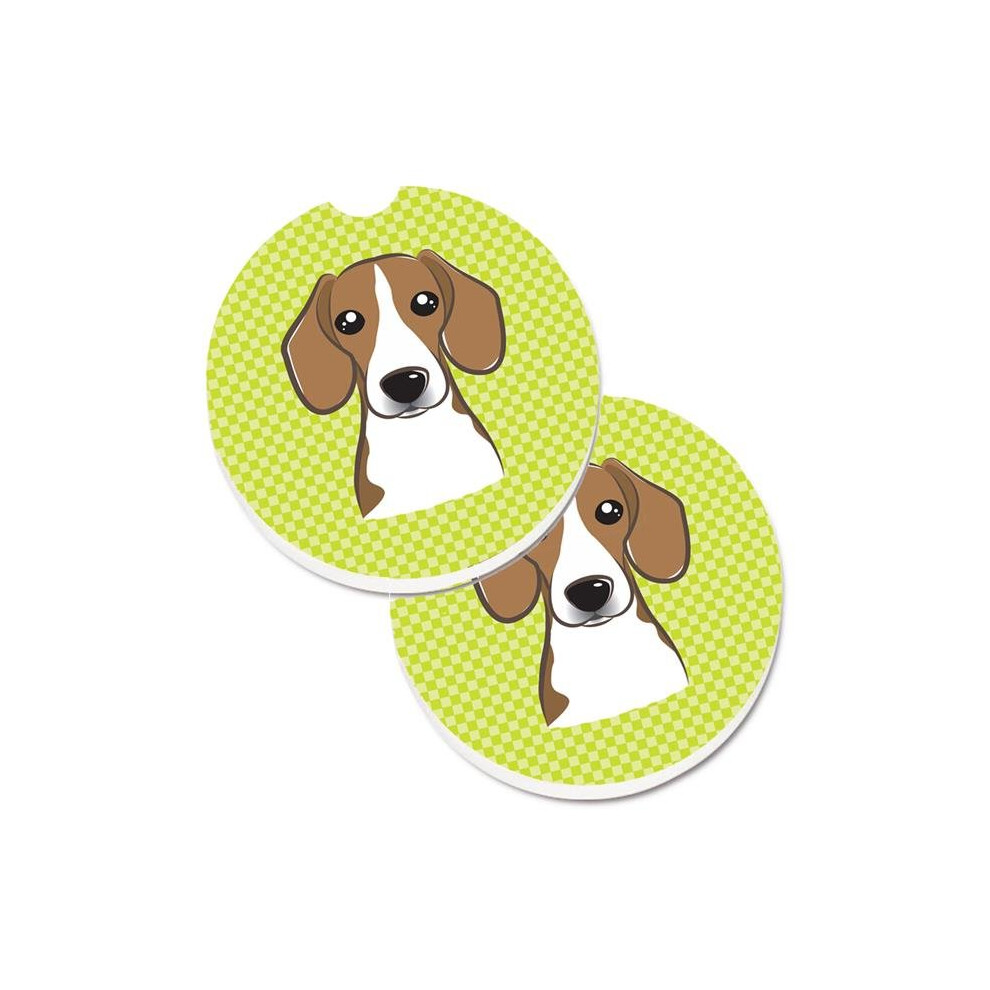 Checkerboard Lime Beagle Set Of 2 Cup Holder Car Coaster Green 652513484107