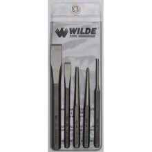 5-Piece Punch & Chisel Set Natural Finish-Vinyl Pouch