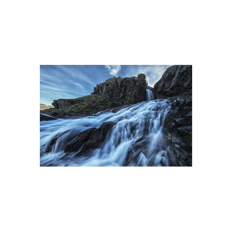 Brainboosters A Small Waterfall Flows Into The Ocean Along The Eastern Coast Of Iceland - Poster Print By Robert Postma, 36 X 24 - Large