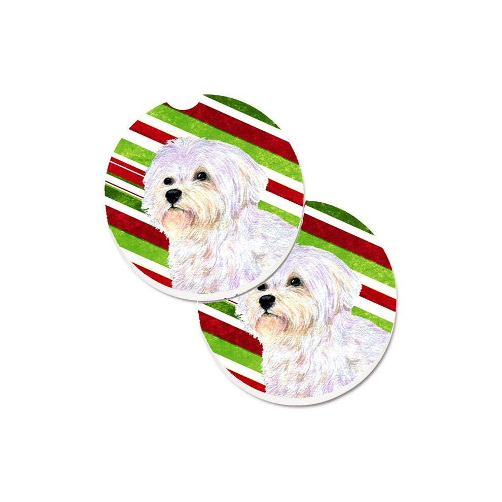 Maltese Candy Cane Holiday Christmas Set Of 2 Cup Holder Car Coaster 652513497855