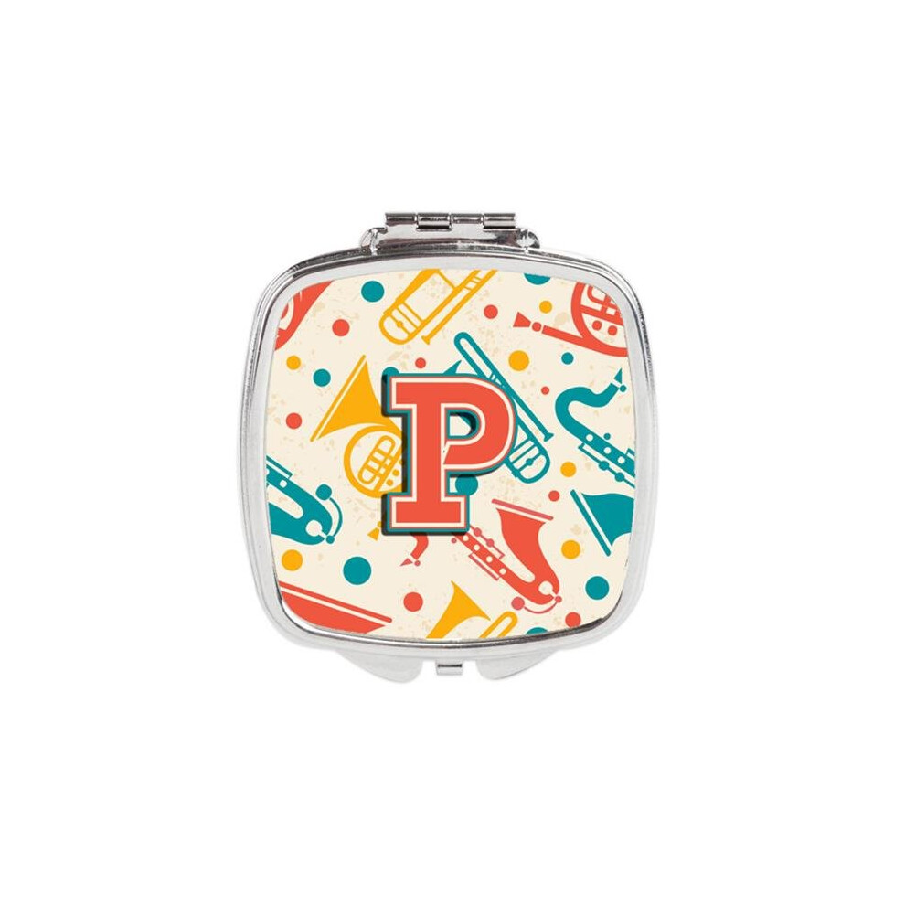 Awesome Apparel Letter P Retro Teal Orange Musical Instruments Initial Compact Mirror