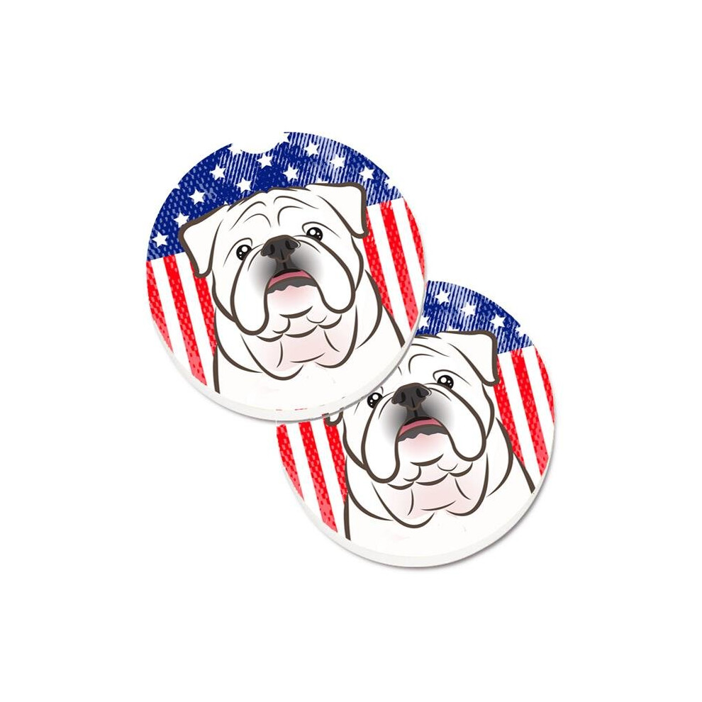American Flag & English Bulldog Set Of 2 Cup Holder Car Coaster White 652513484978