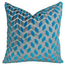 Designer Zig Zag Deep Sea Dive Handmade Double Sided Throw Pillow, Turquoise & Gray - 24 x 24 in.