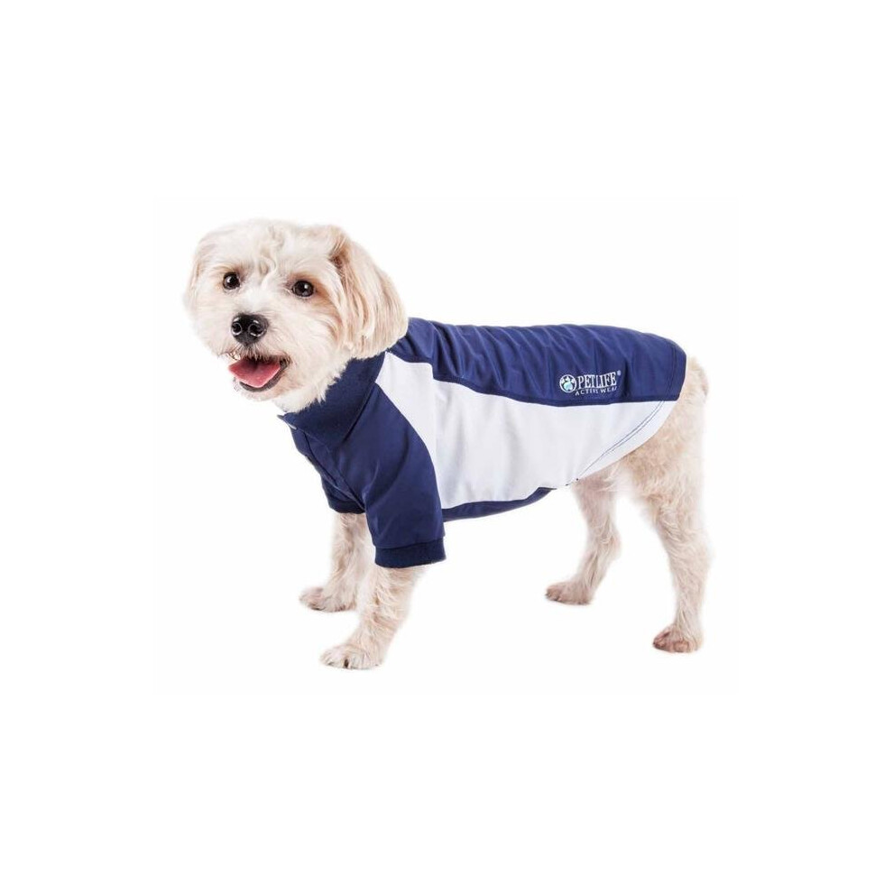 Photos - Dog Clothing Pet Life PLHL1NVLG Active Barko Pawlo Relax-Stretch Wick-Proof Performance Dog Polo T-Shirt, Navy & White - Large Blue,White