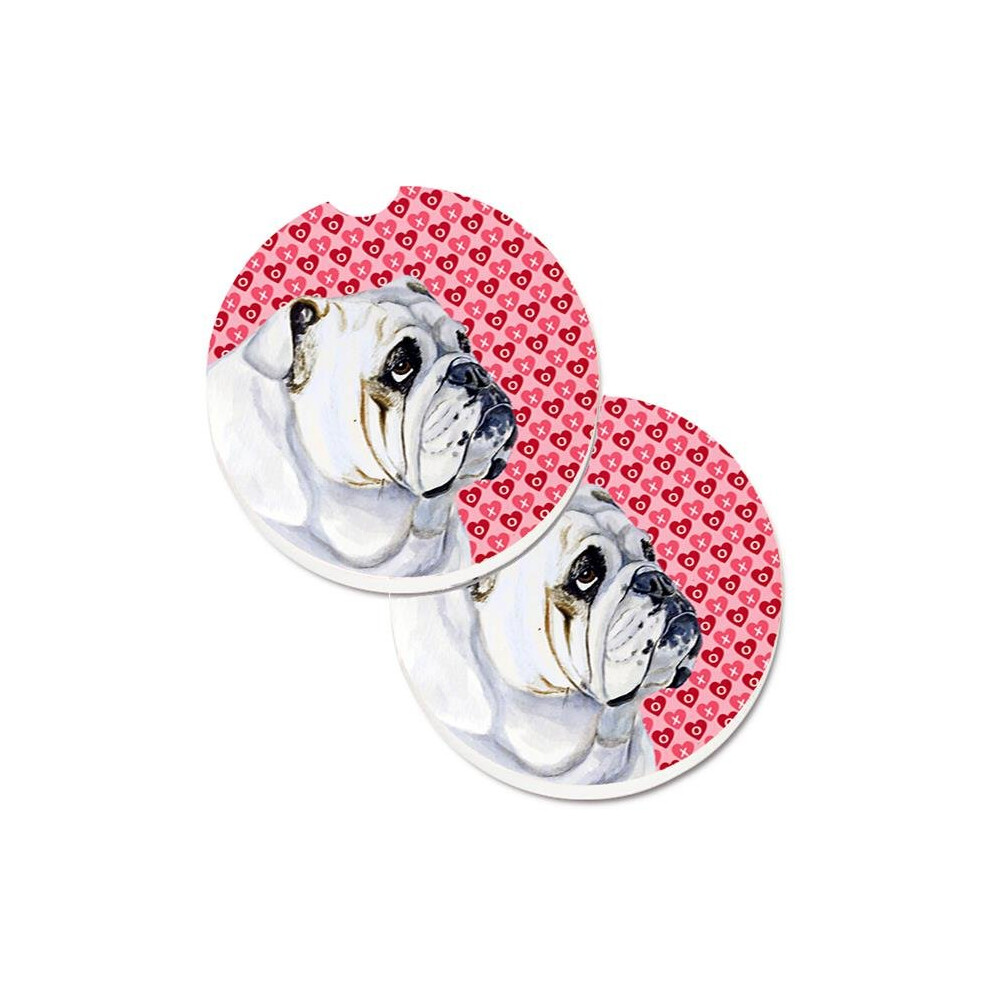 Bulldog English Hearts Love Valentines Day Set Of 2 Cup Holder Car Coaster 652513492706