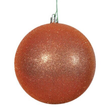 Burn Orange Glitter Drilled Cap Ball Ornament, 8 in.