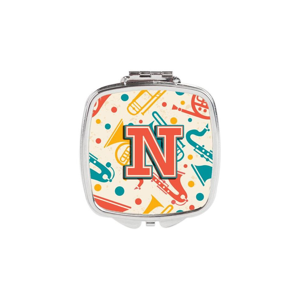Awesome Apparel Letter N Retro Teal Orange Musical Instruments Initial Compact Mirror