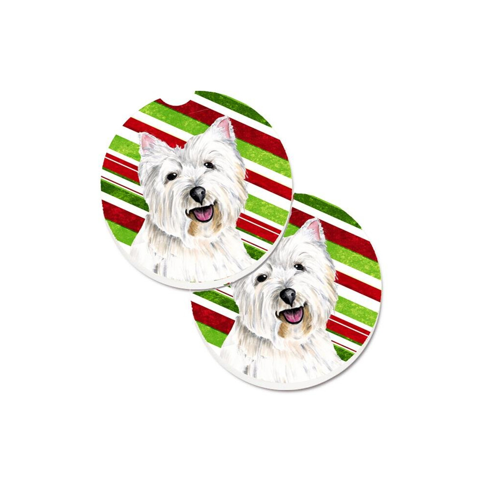 Westie Candy Cane Holiday Christmas Set Of 2 Cup Holder Car Coaster 652513495950