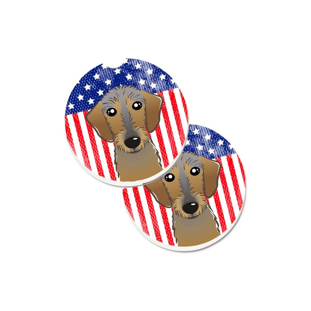 American Flag & Wirehaired Dachshund Set Of 2 Cup Holder Car Coaster 652513485210