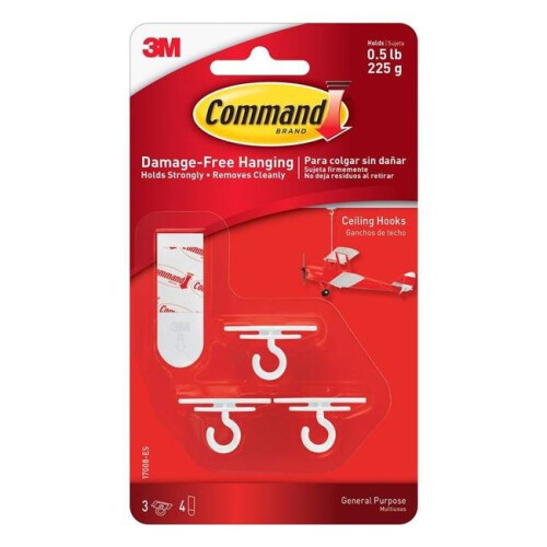 3M 3M 221414 Command Ceiling Hooks - 3 Per Case