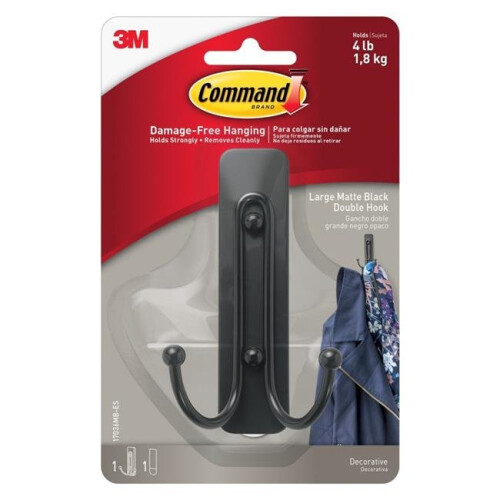 3M 3M 243509 4 lbs Decorative Double Hook - Matte Black