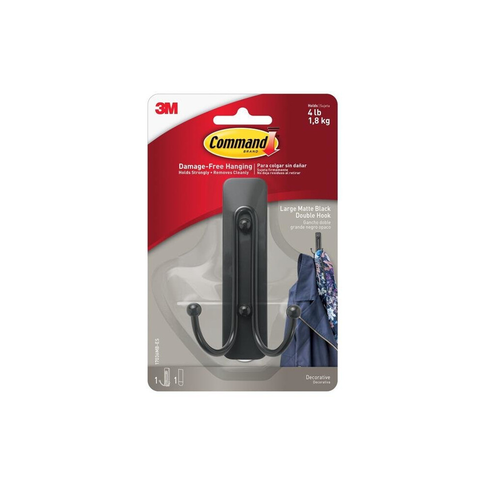 3M 243509 4 lbs Decorative Double Hook - Matte Black