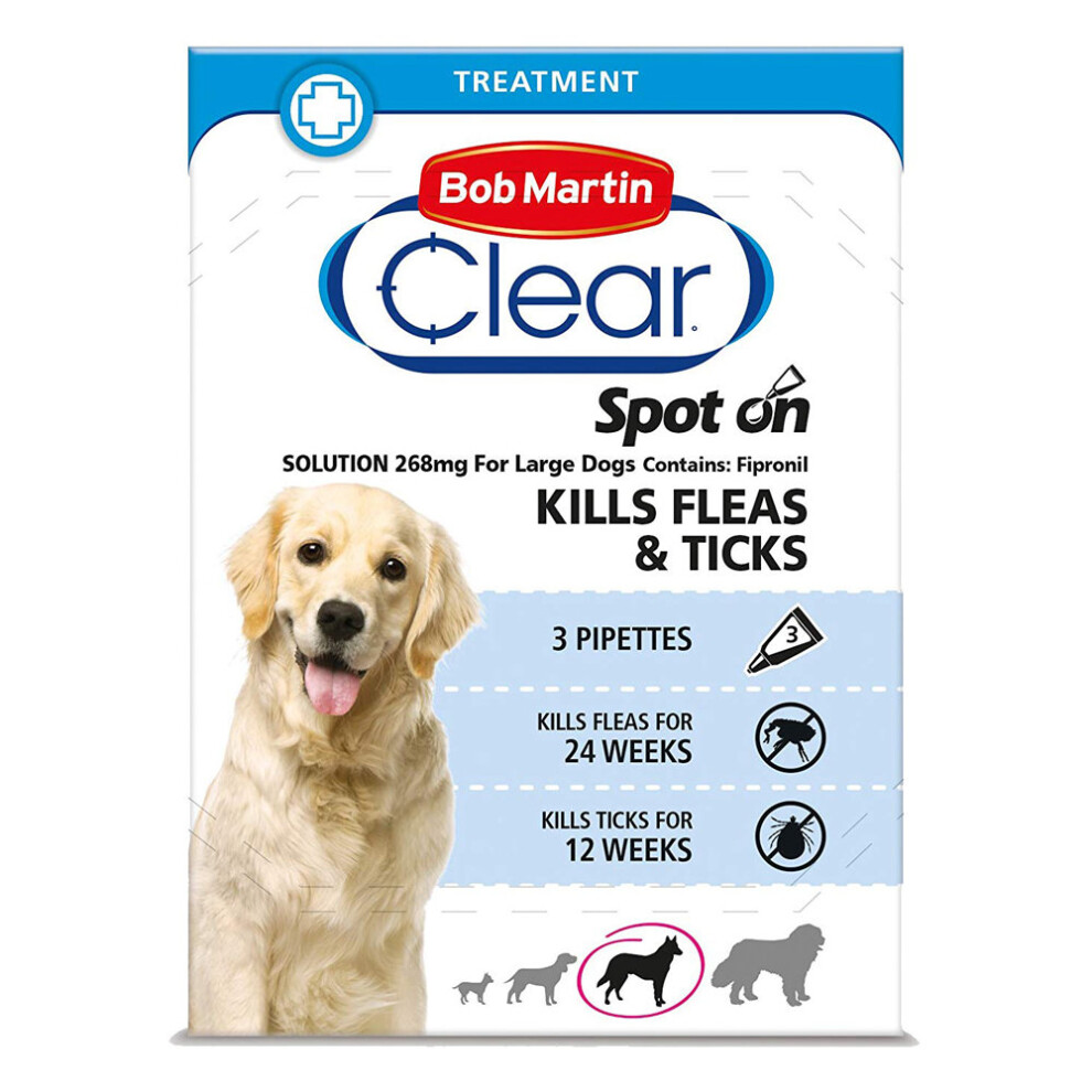 (Large Dog, Case of 6 Packs) Bob Martin Clear Spot On Dog Flea & Tick Solution