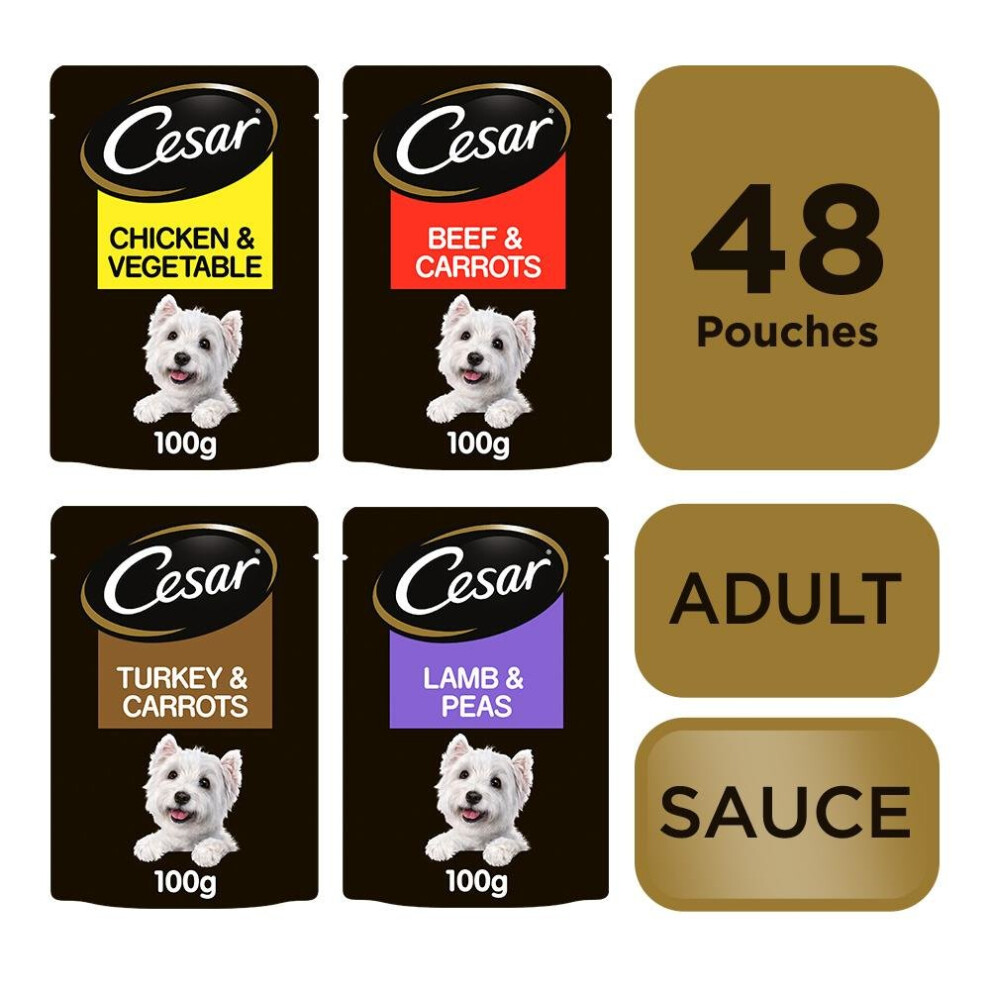 CESAR Deliciously Fresh Dog Pouches Favourites in Sauce 24x100g (Pack of 2)