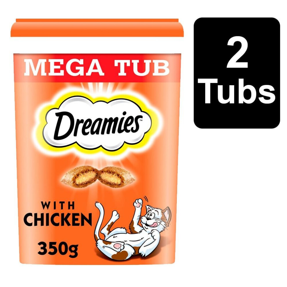 DREAMIES Cat Treats with Chicken 2x350g MegaTub (373422) - Dual-Texture, Low-Calorie Treats for Adult Cats-image-OPC-PWK966-NEW
