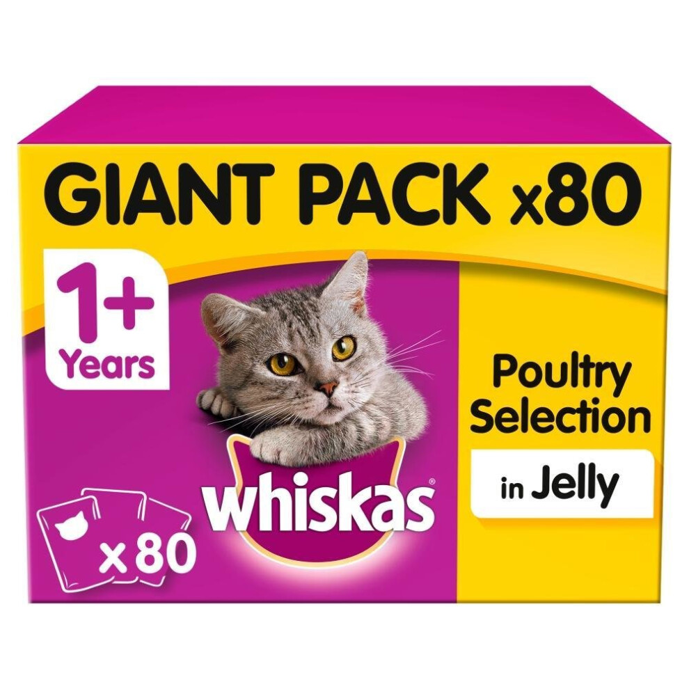 Whiskas 1+ Poultry Selection In Jelly Cat Pouches Giant Pack - 80 x 100g Pouches