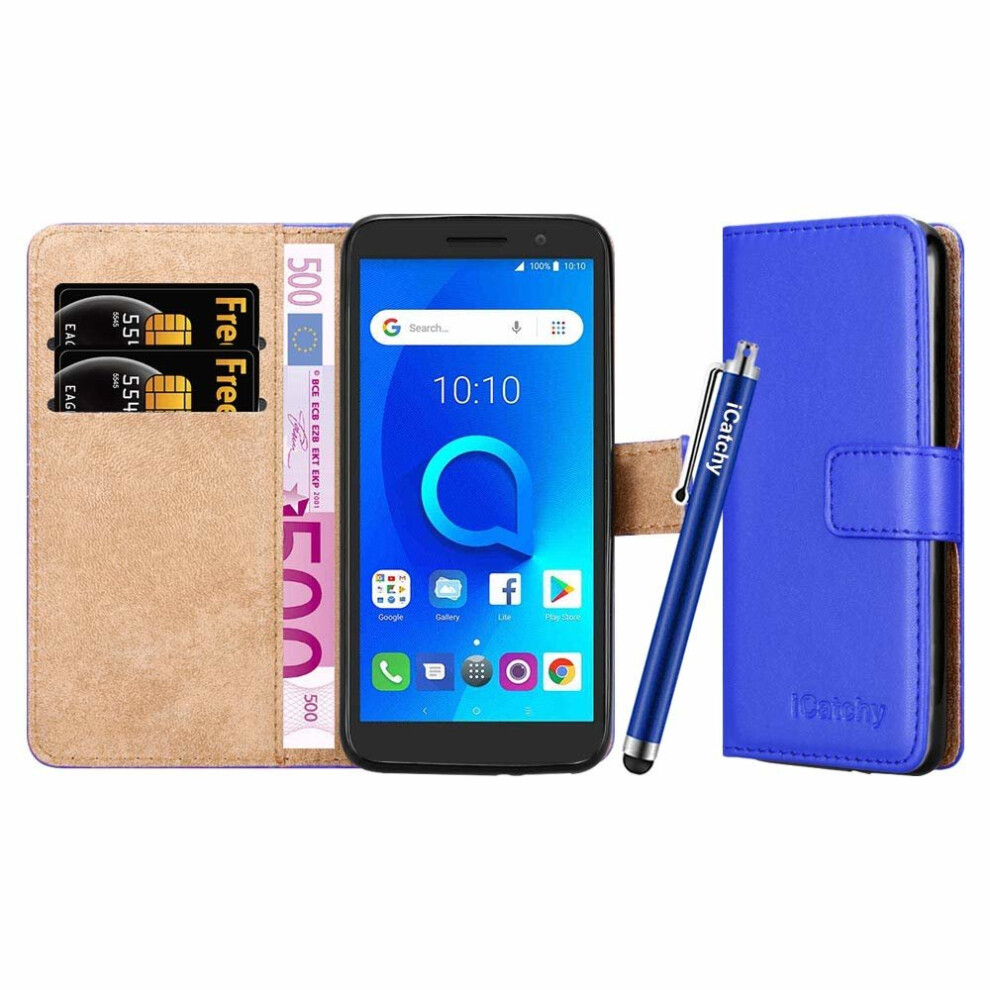 (Blue) For Alcatel 1 Wallet Book Leather Folio Case Cover