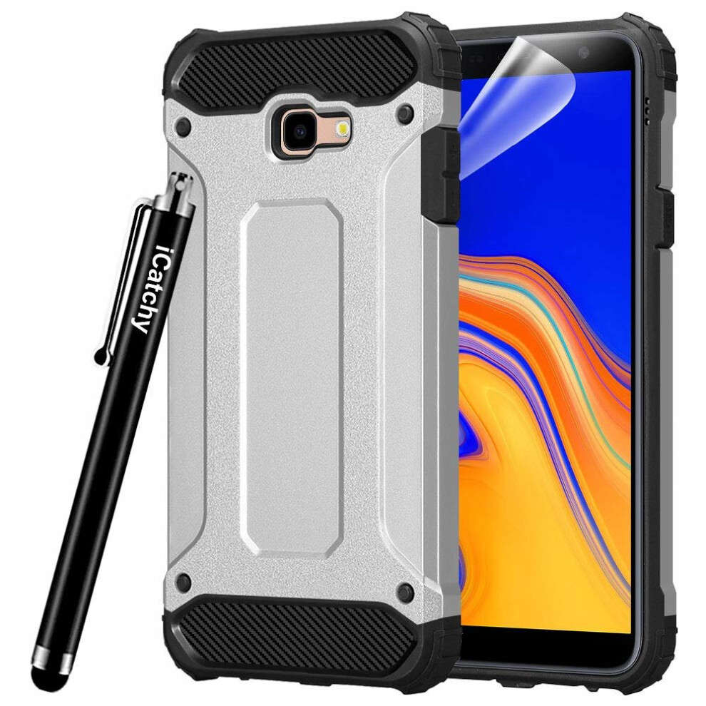 (Silver) For Galaxy J4+ Dual Layer Armor Shockproof Case Silver 5056298000128