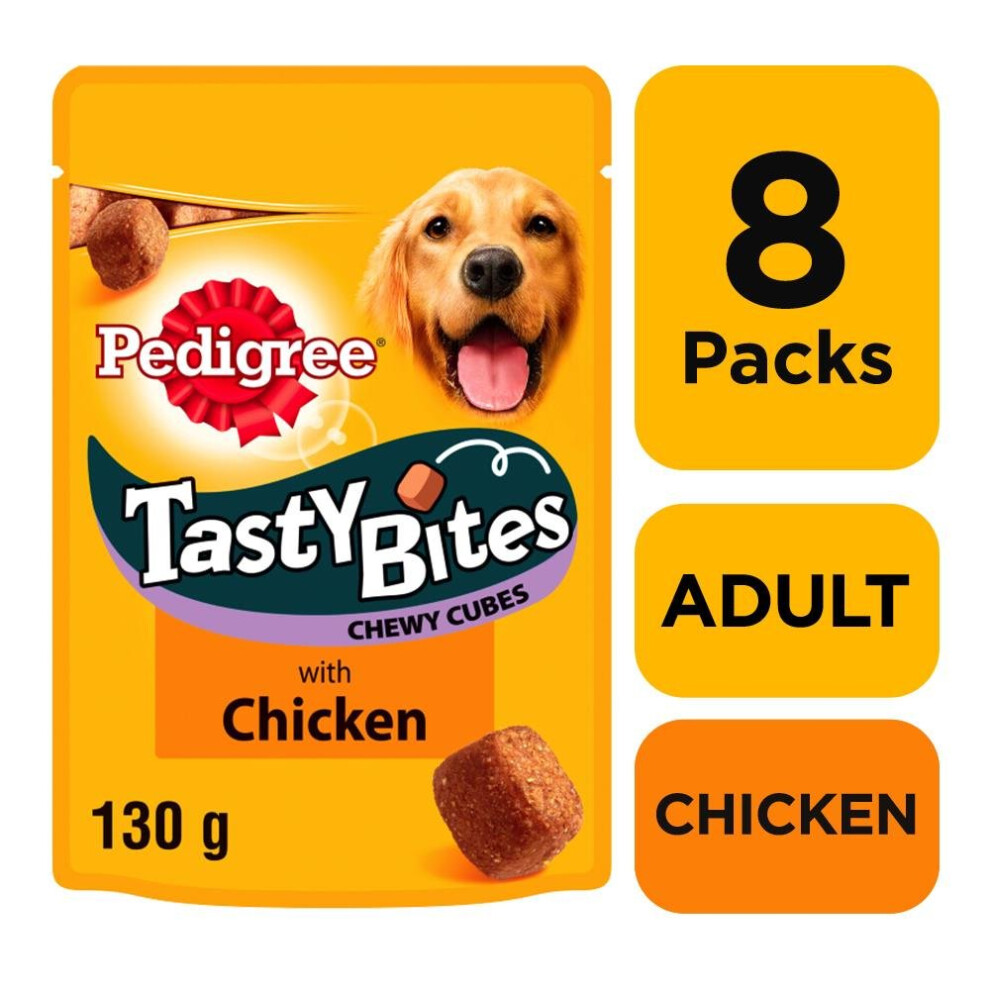 Pedigree Tasty Bites Dog Treats Chewy Cubes With Chicken 8x130g