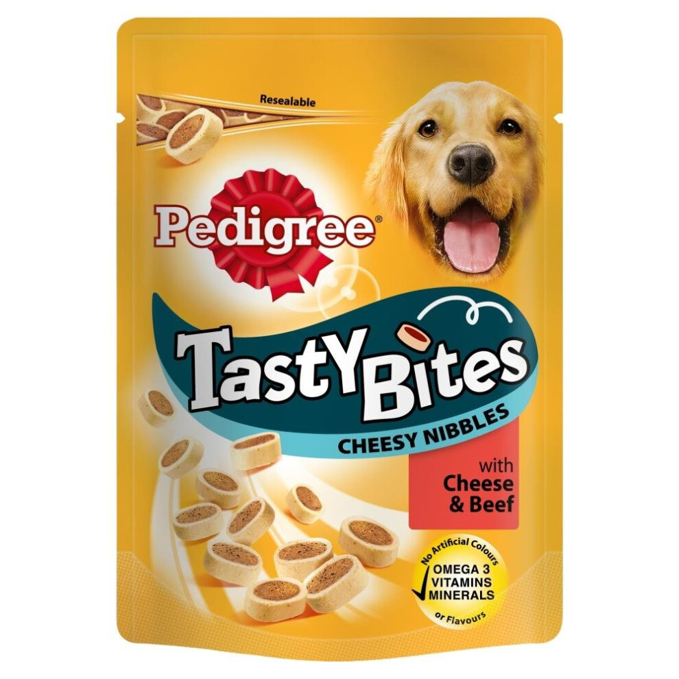 Pedigree Tasty Bites Dog Treats Cheesy Nibbles With Cheese & Beef 8X140g