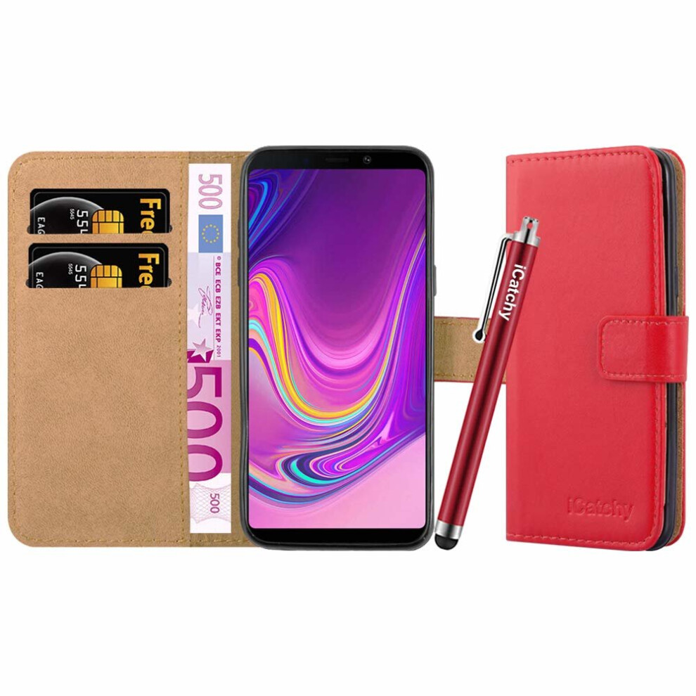 (Red) For Galaxy A9 2018 Leather Wallet Case Cover