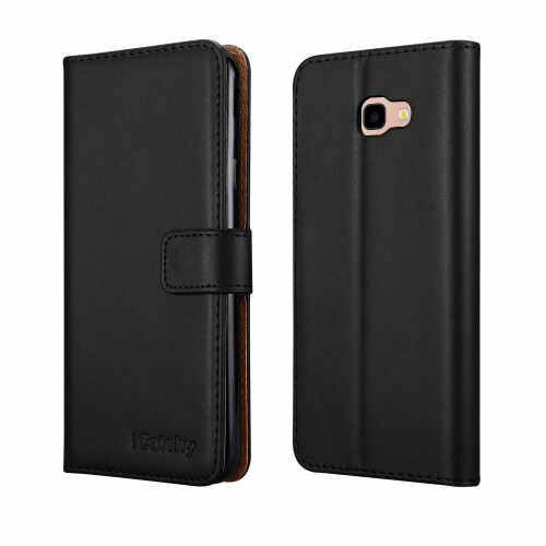 (Black) For Galaxy J4 + (2018) Leather Wallet Case Cover