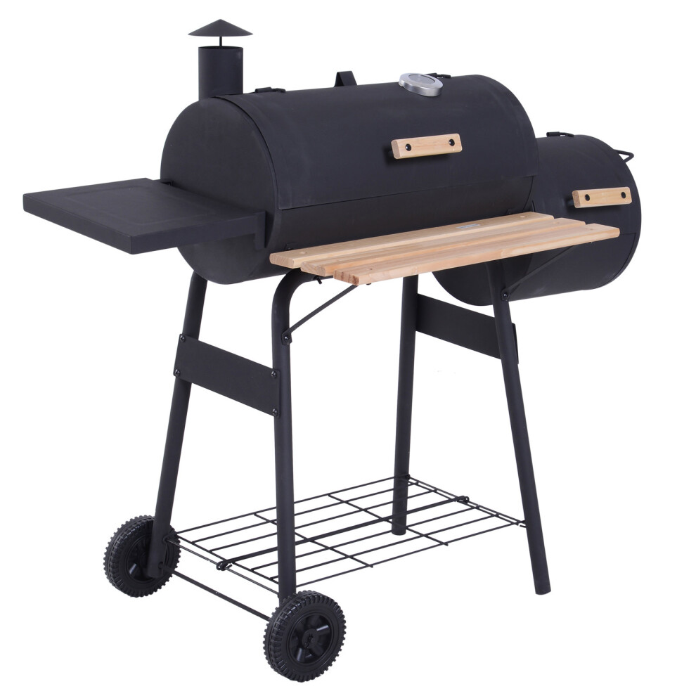 Outsunny Portable Charcoal BBQ Grill Steel Offset Smoker Combo