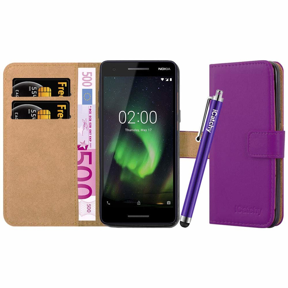 (Purple) For Nokia 2.1 Leather Wallet Flip Case Cover Purple 5060566919609