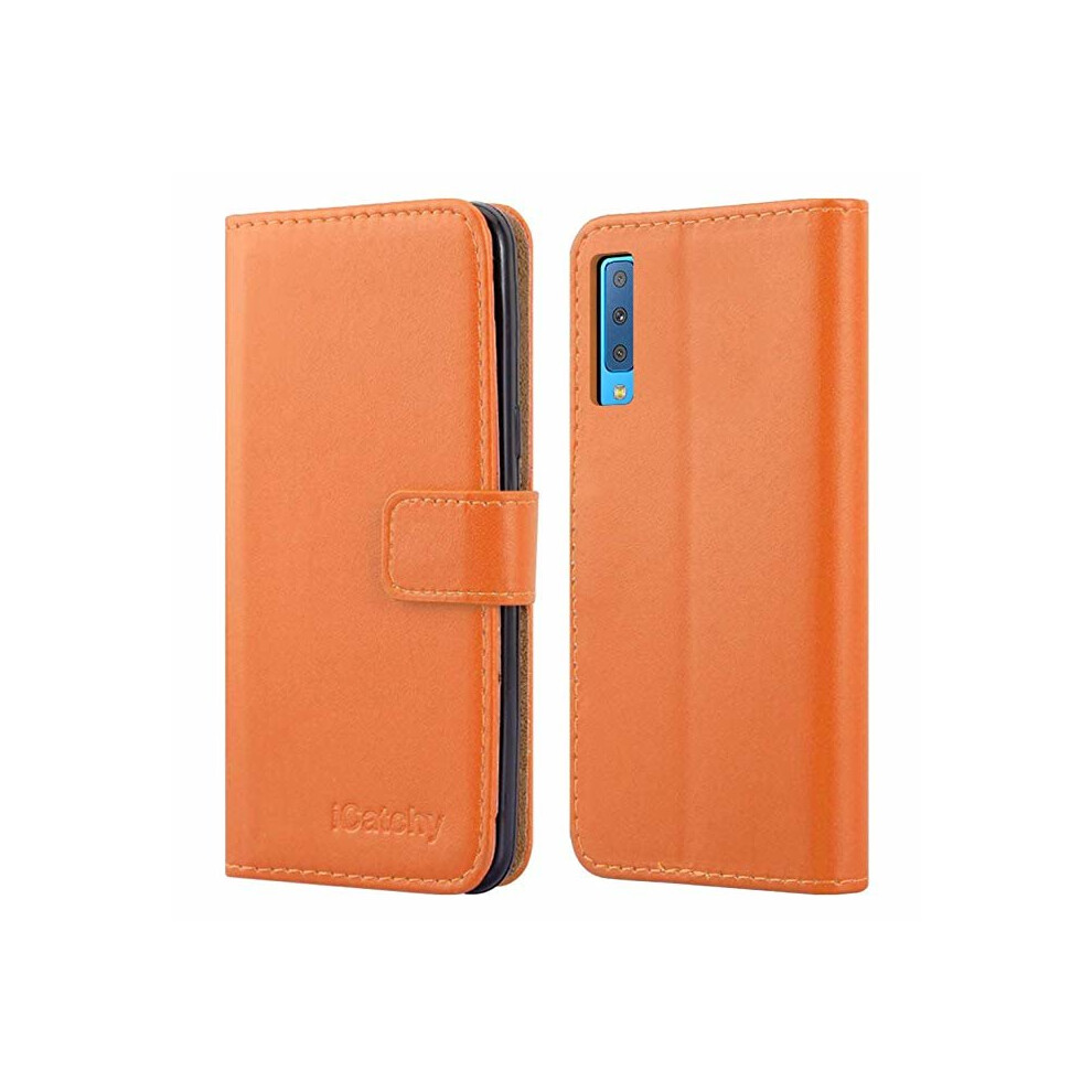 (Orange) For Galaxy A7 2018 Wallet Flip Stand Case Cover