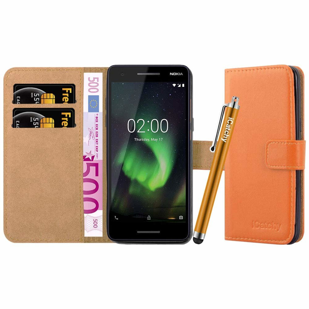(Orange) For Nokia 2.1 Leather Wallet Flip Case Cover Orange 5060566919586