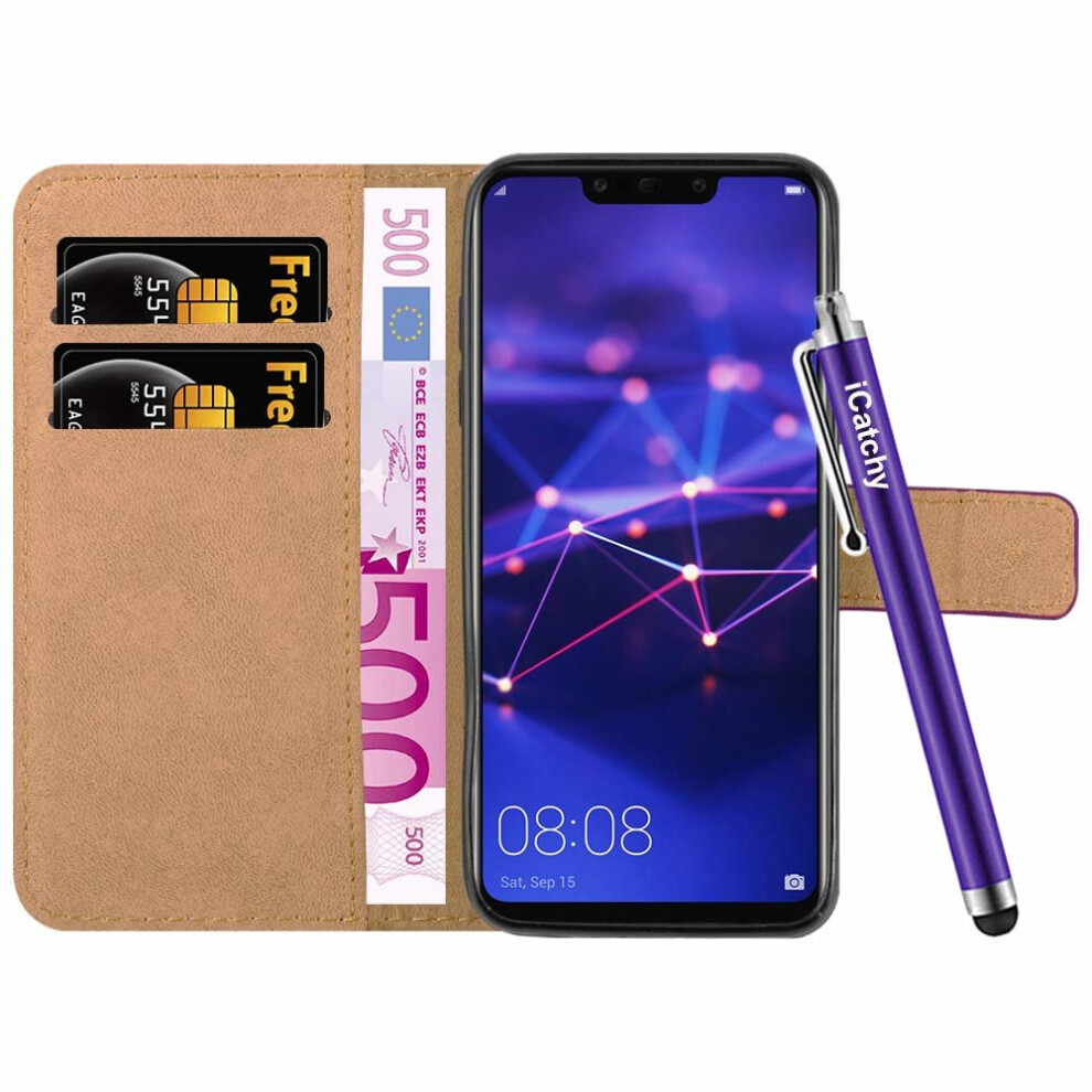 (Purple) For Huawei Mate 20 Lite Leather Wallet Flip Case Purple 5060566918794