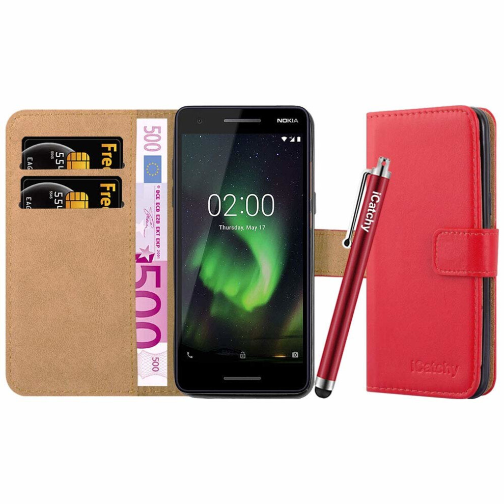 (Red) For Nokia 2.1 Leather Wallet Flip Case Cover Red 5060566919616