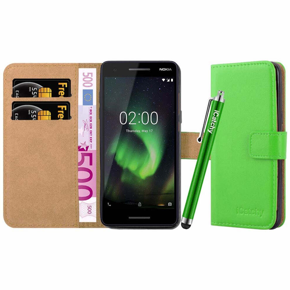 (Green) For Nokia 2.1 Leather Wallet Flip Case Cover Green 5060566919579