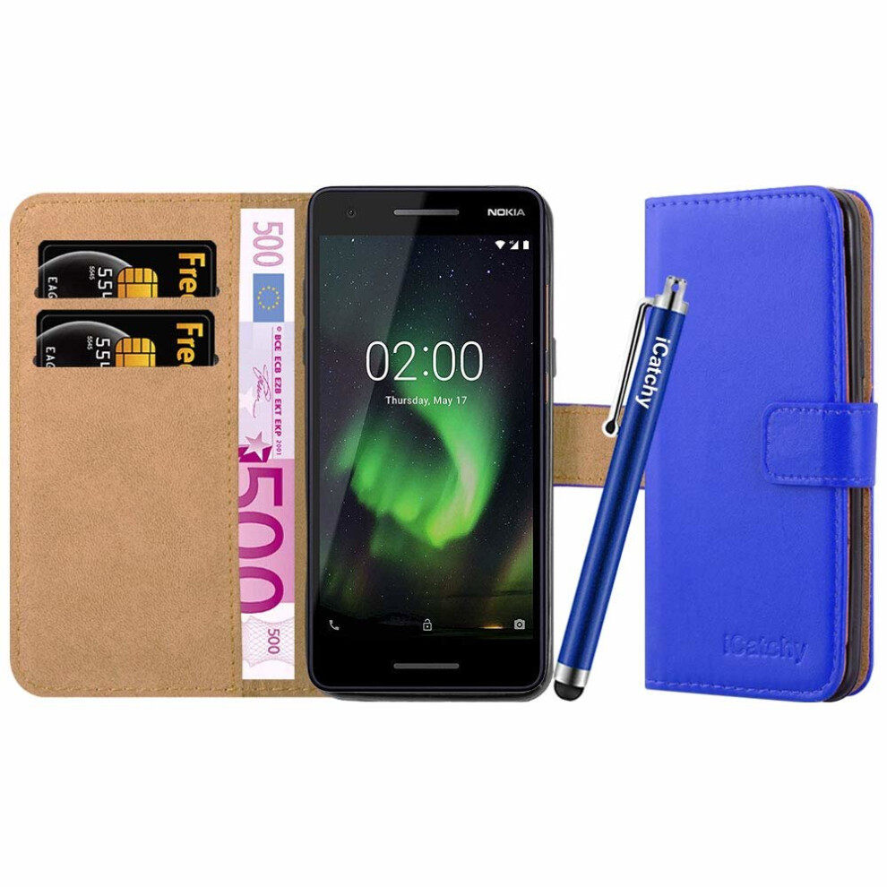 (Blue) For Nokia 2.1 Leather Wallet Flip Case Cover Blue 5060566919562