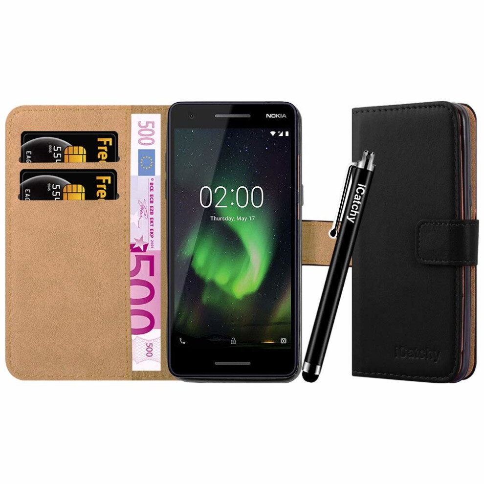 (Black) For Nokia 2.1 Leather Wallet Flip Case Cover Black 5060566919555