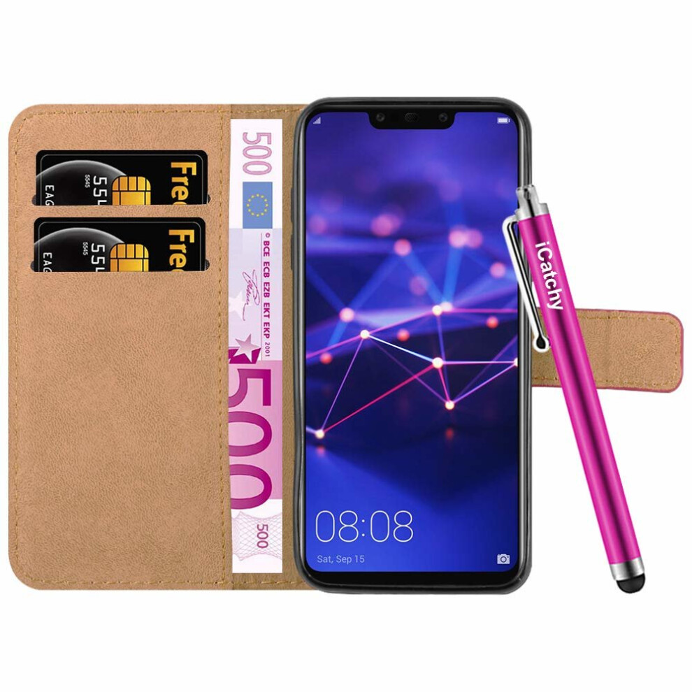 (Pink) For Huawei Mate 20 Lite Leather Wallet Flip Case Pink 5060566918817