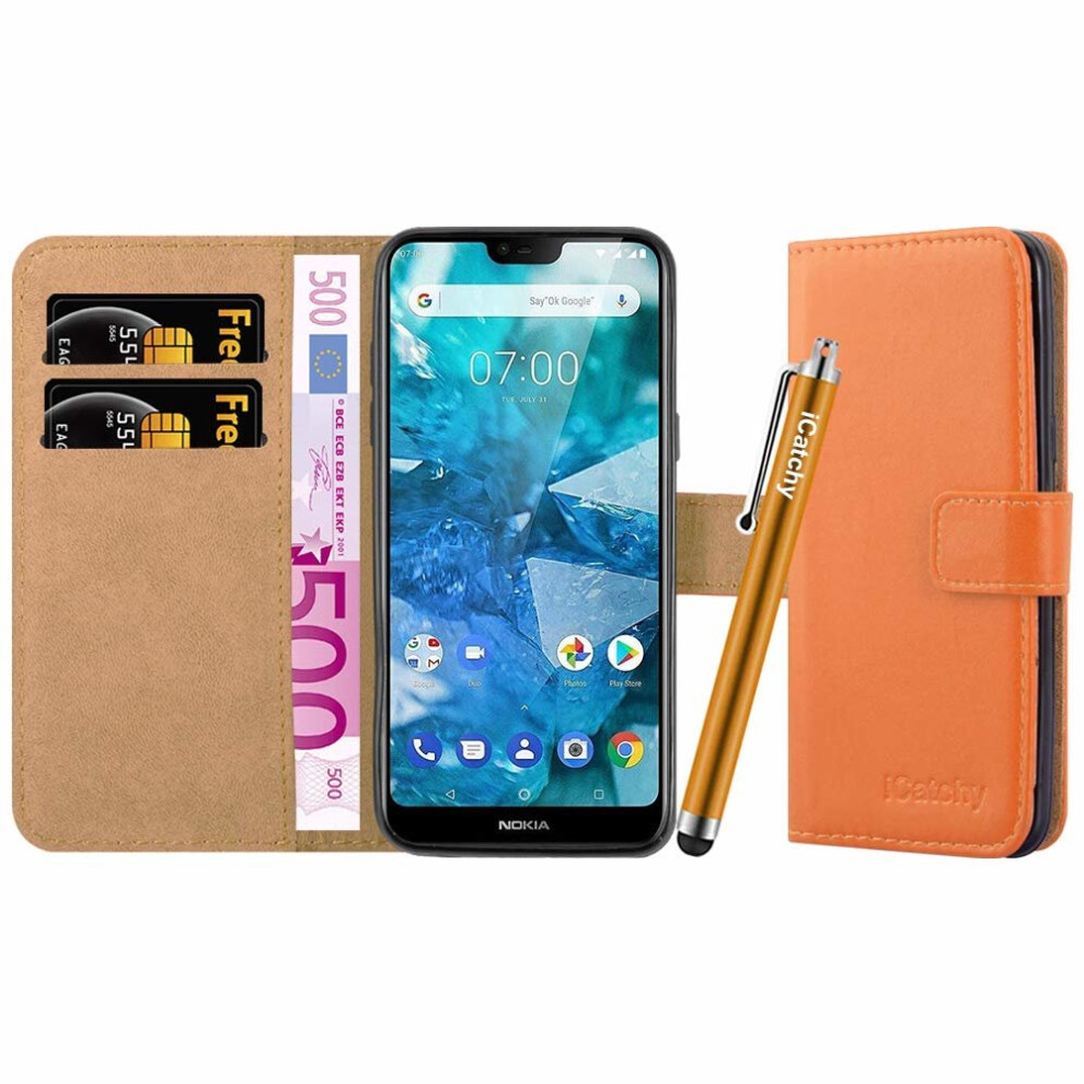 (Orange) For Nokia 7.1 Premium Leather Wallet Flip Case Orange 5060566919654