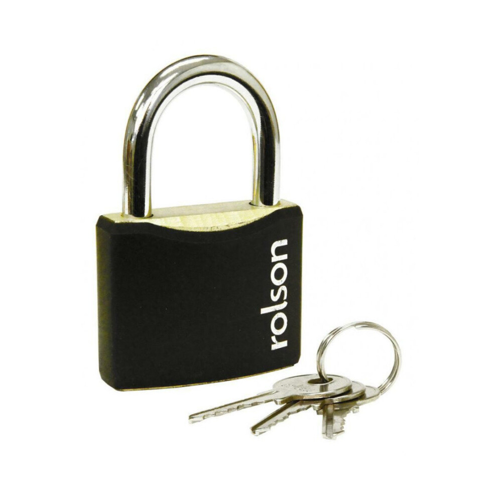 (50mm) Steel Padlock 30mm 40mm 50mm 60mm Black Steel Body Brass Cylinder 3 Keys Safety Lock Rolson