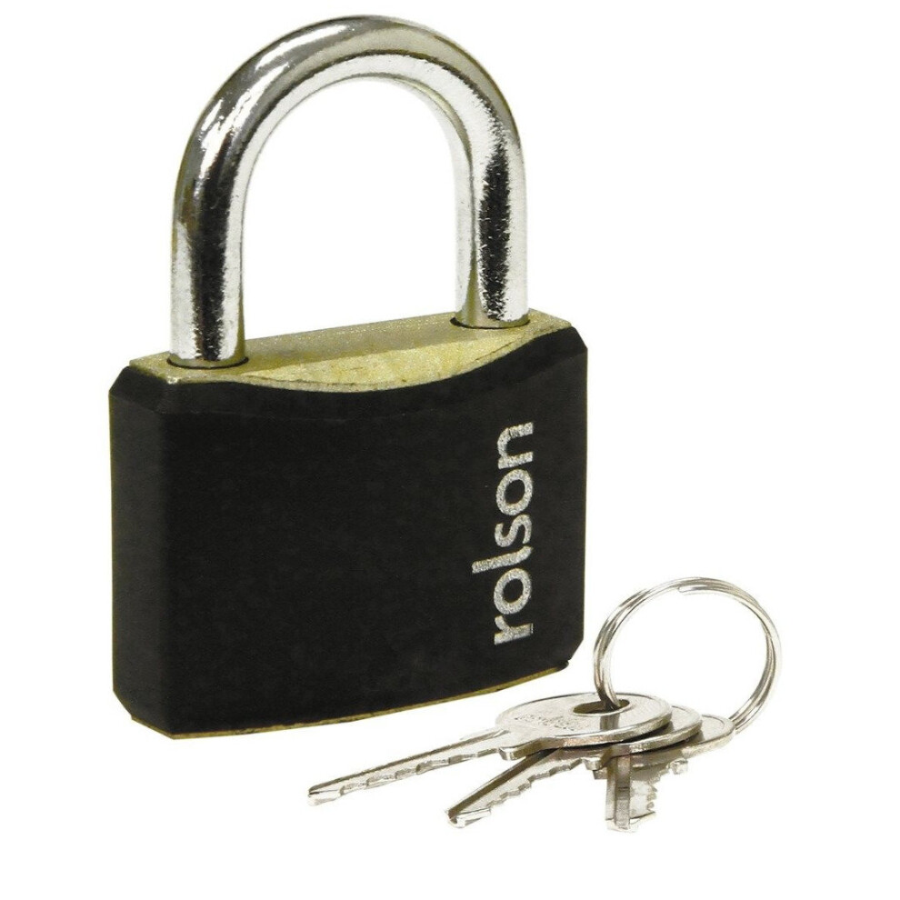 (40mm) Steel Padlock 30mm 40mm 50mm 60mm Black Steel Body Brass Cylinder 3 Keys Safety Lock Rolson