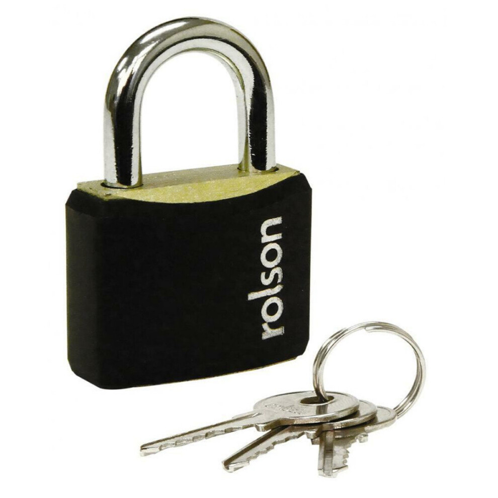 (30mm) Steel Padlock 30mm 40mm 50mm 60mm Black Steel Body Brass Cylinder 3 Keys Safety Lock Rolson