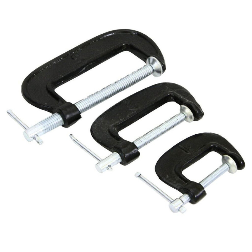G Clamp 3Pc Small Mini Set G-Clamps T Hand Screw Grip 25mm 50mm 75mm Rolson 14189
