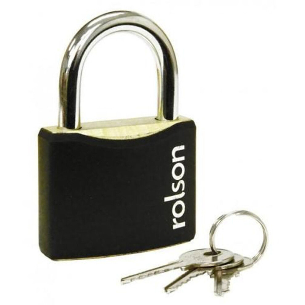 (60mm) Steel Padlock 30mm 40mm 50mm 60mm Black Steel Body Brass Cylinder 3 Keys Safety Lock Rolson