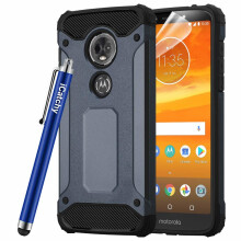 (Blue) For Moto G6 Play Armor Hybrid ShockProof Case
