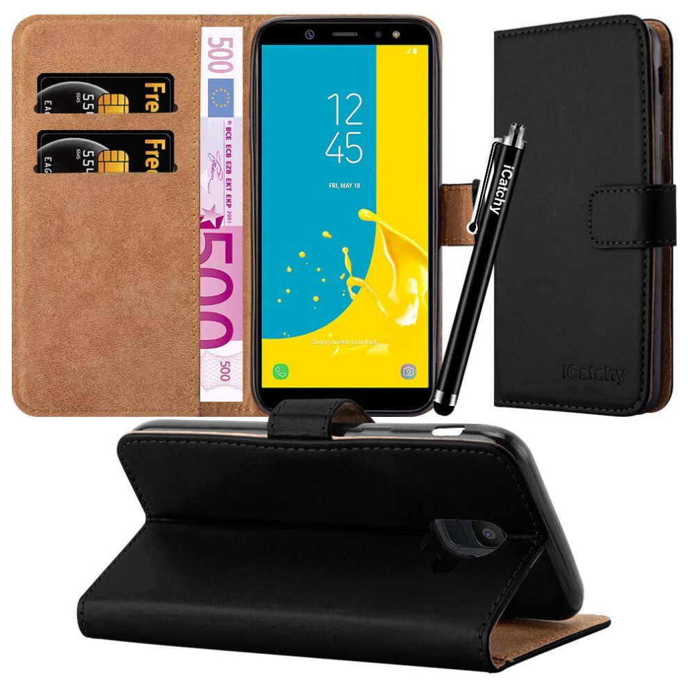 (Black) For Samsung Galaxy J6 2018 Wallet Case With Stylus Black 5060566916721
