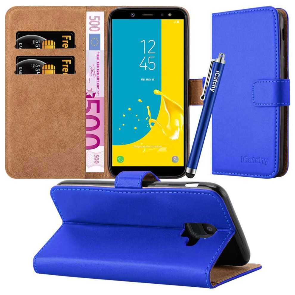 (Blue) For Samsung Galaxy J6 2018 Wallet Case With Stylus Blue 5060566916738