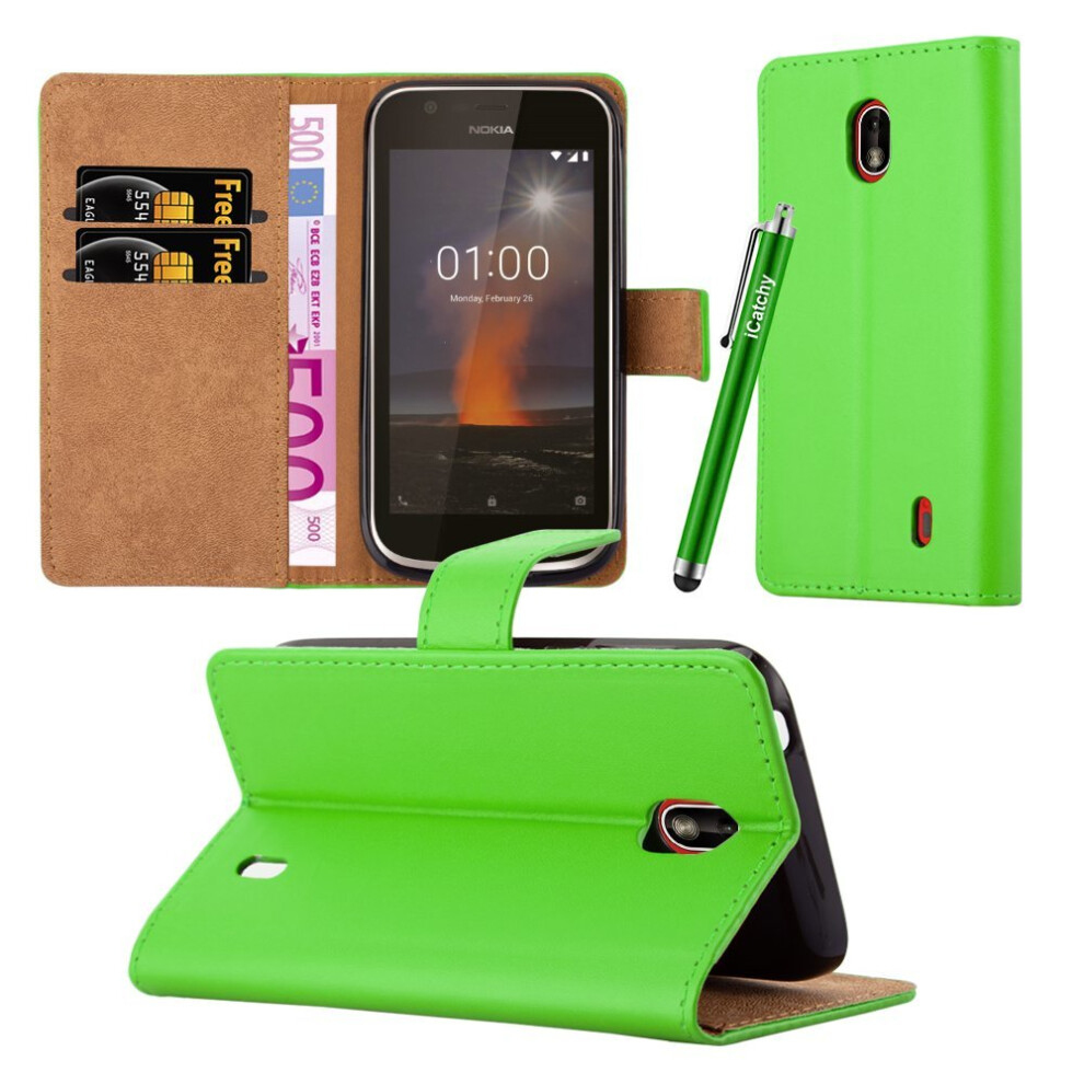 (Lime) For Nokia 1 Premium Leather Wallet Case Cover