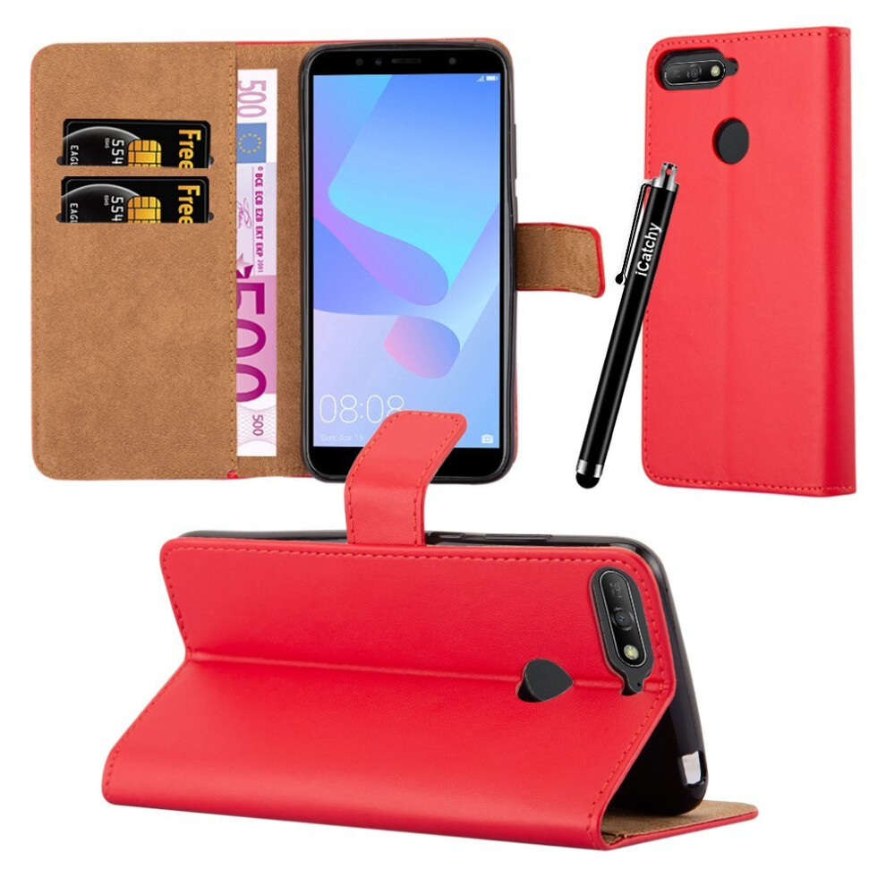 (Red) For Huawei Y6 2018 Premium Leather Wallet Case Red 5060566916219