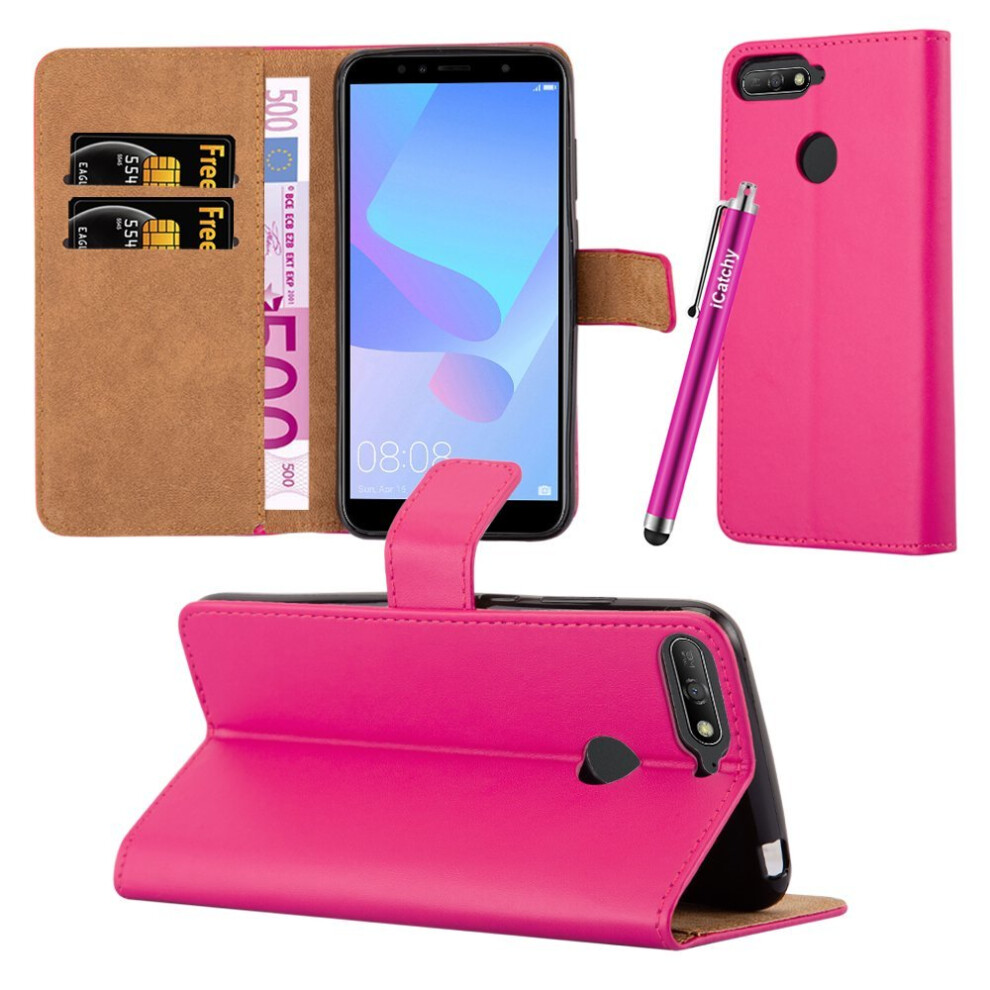 (Pink) For Huawei Y6 2018 Premium Leather Wallet Case Pink 5060566916226
