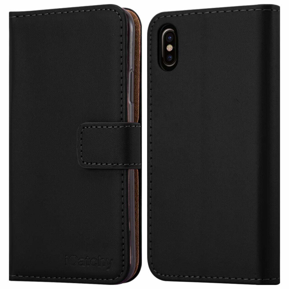 (Black) For Iphone Xs Max Leather Wallet Flip Holder Case Black 5060566918893