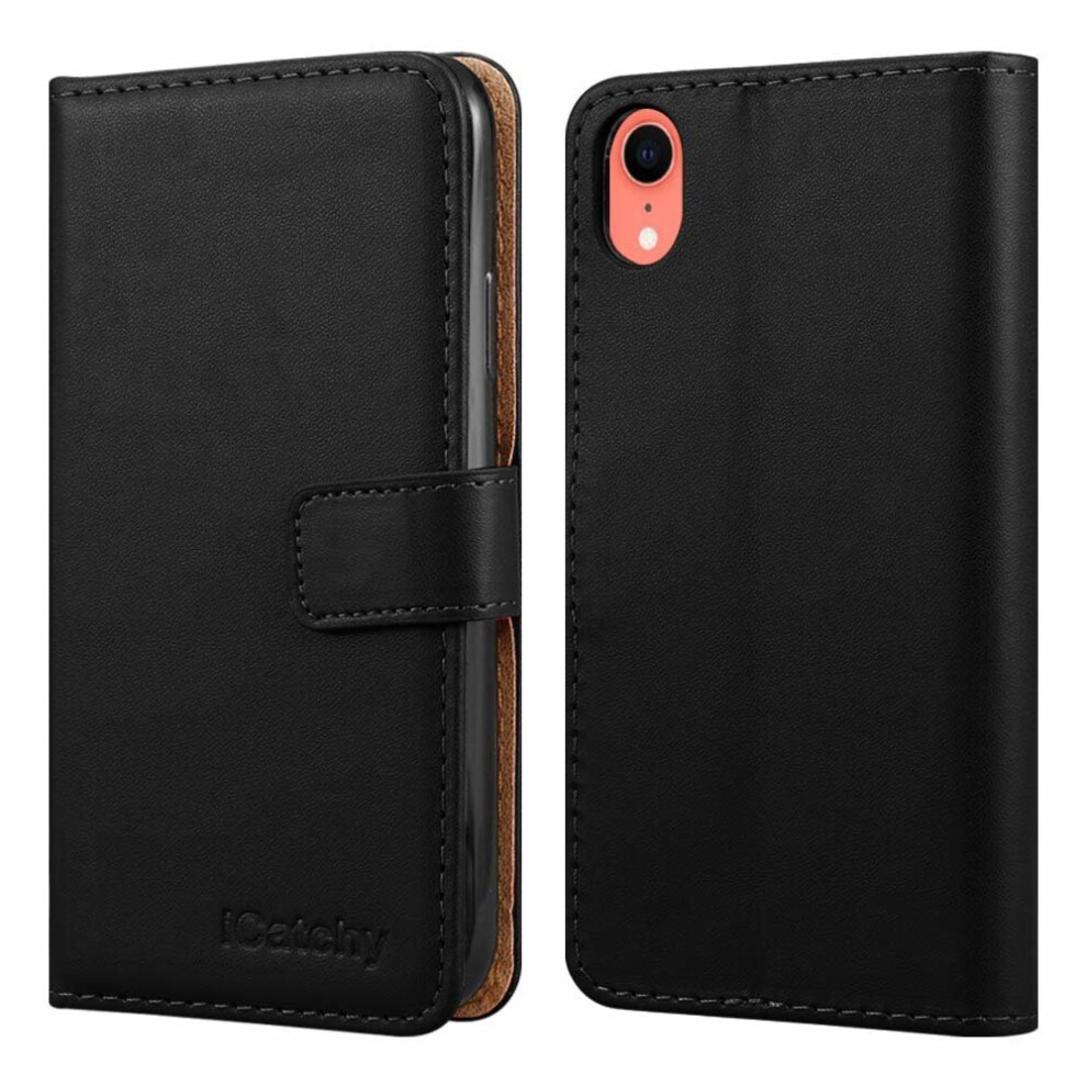 (Black) For iPhone XR Leather Wallet Flip Case Cover